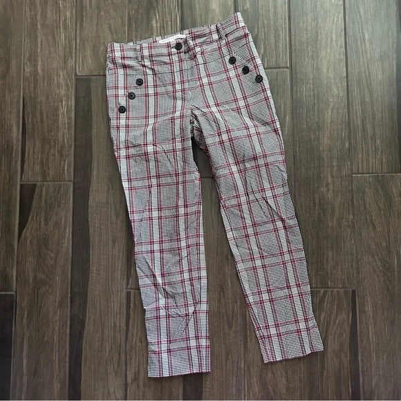 Veronica Beard Farrow Plaid Cropped Pants in Navy Rust Sz 6 - Picture 4 of 9